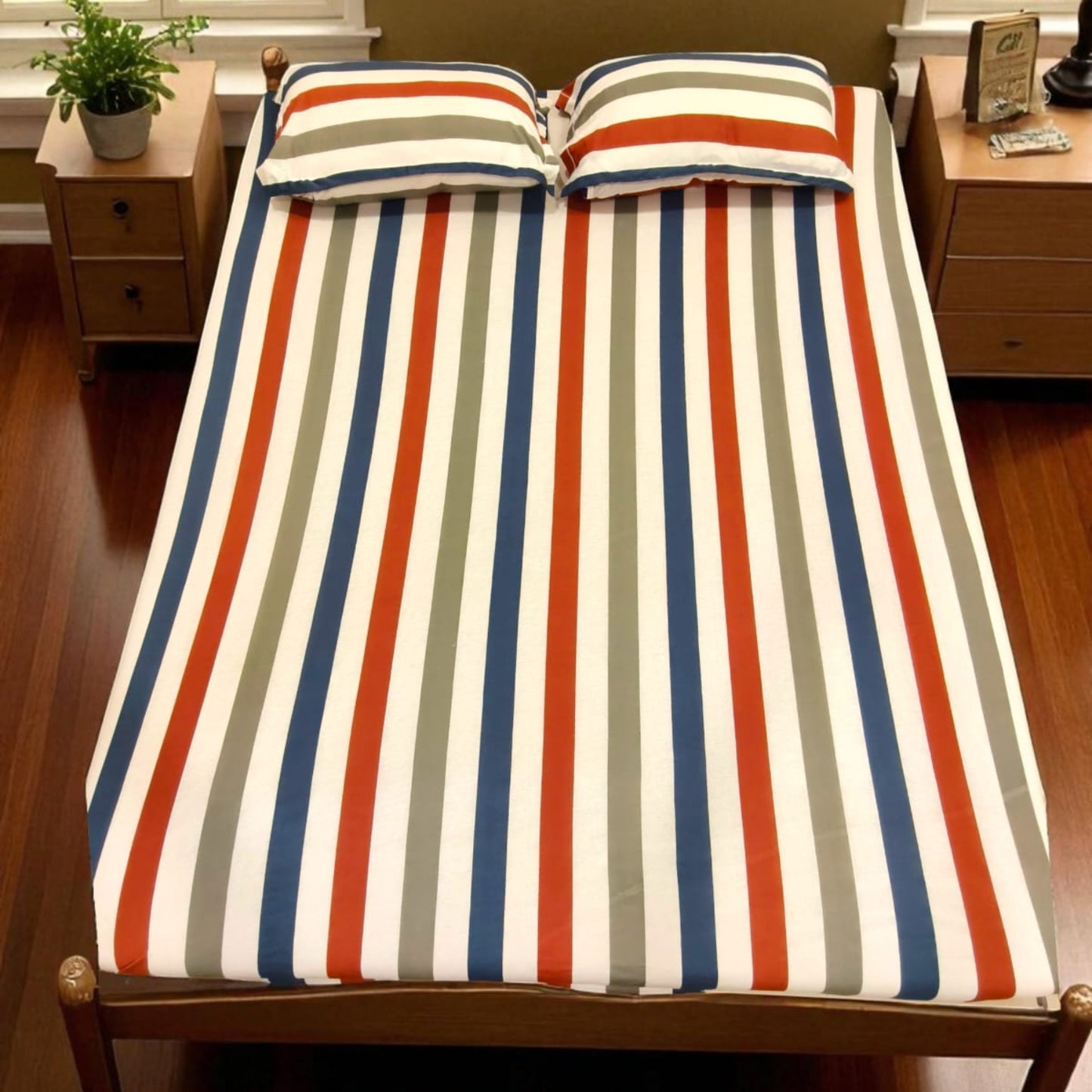 GEOMETRIC QUEEN SIZE PURE COTTON BEDSHEET SET- MULTICOLOUR