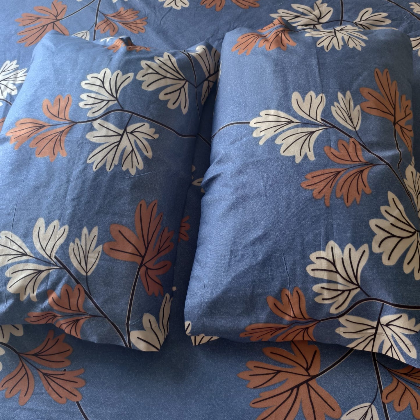 FLORAL QUEEN SIZE GLAZE COTTON BEDSHEET SET- BLUE