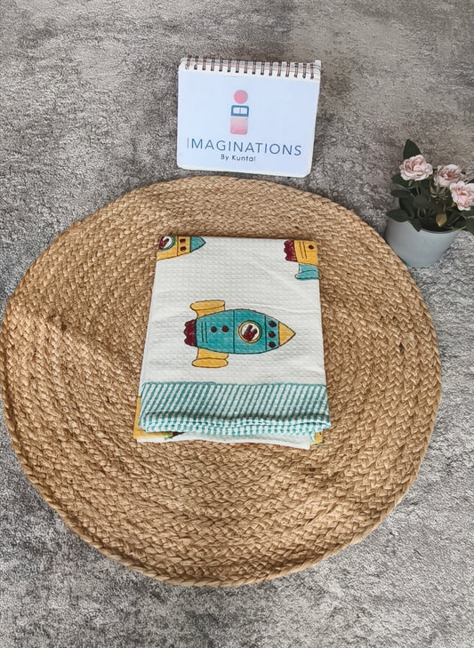 HANDBLOCK PRINT KIDS BATH TOWEL-ROCKET