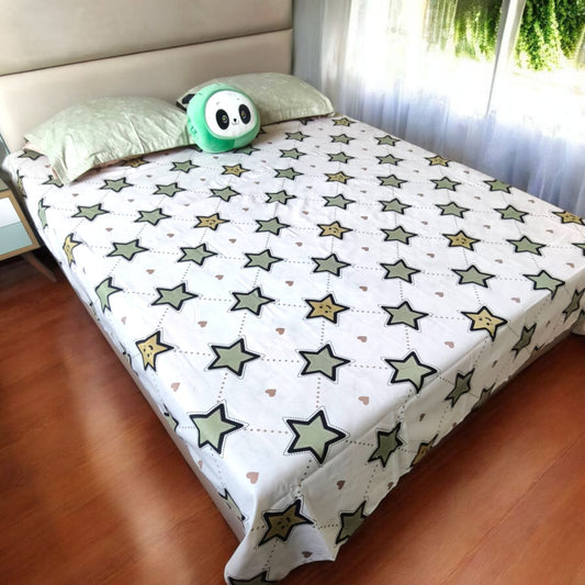 KIDS QUEEN SIZE GLAZE COTTON  BEDSHEET SET-STAR PRINT