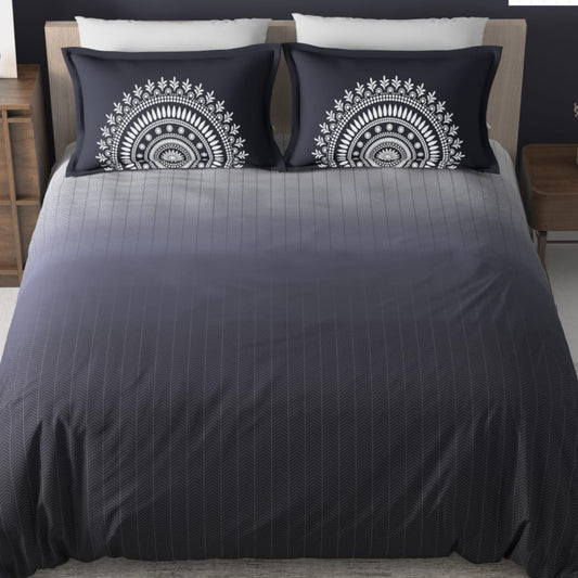 GEOMETRIC KING SIZE PURE COTTON  BEDSHEET SET- OMBRE BLUE