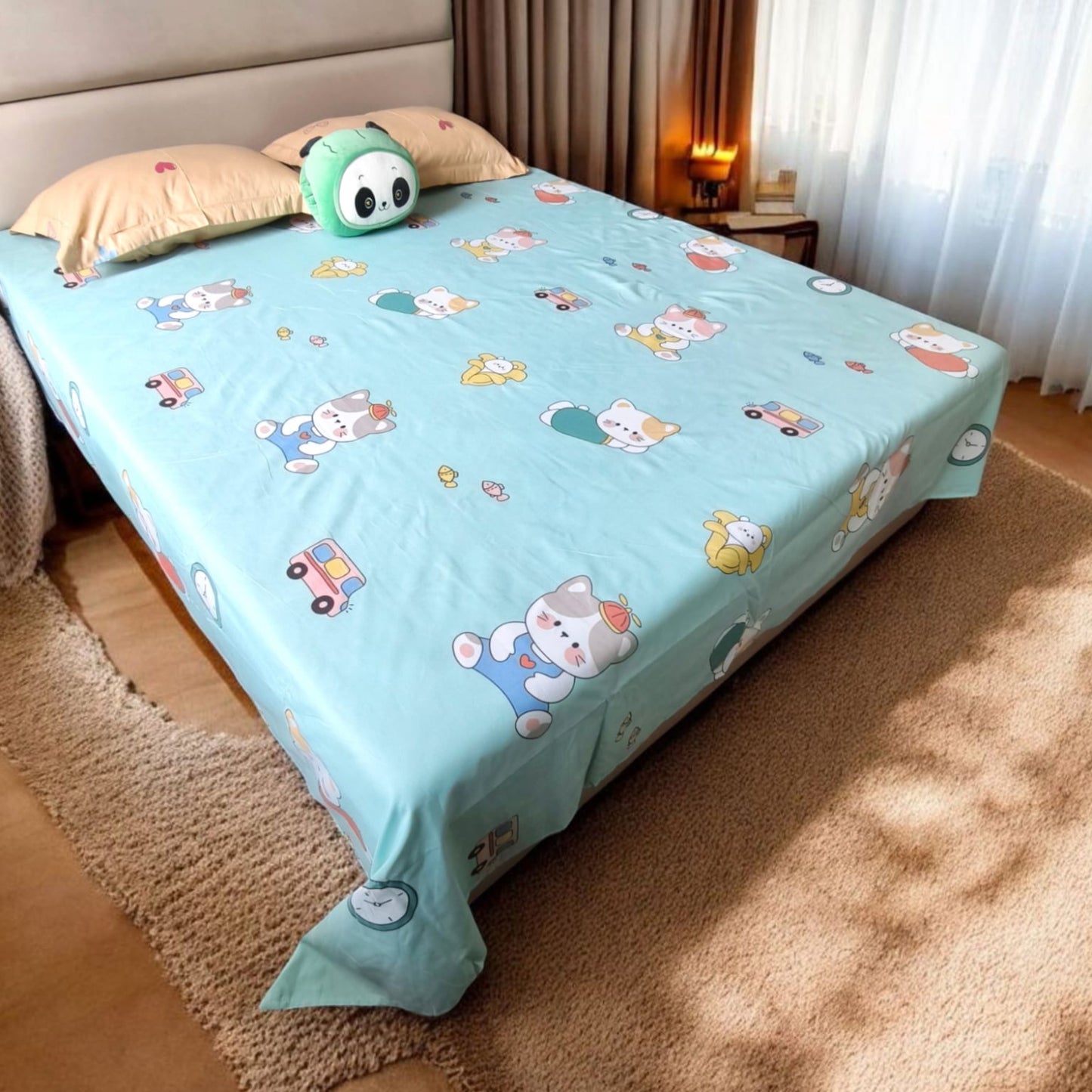 KIDS QUEEN SIZE GLAZE COTTON  BEDSHEET SET- MINT GREEN