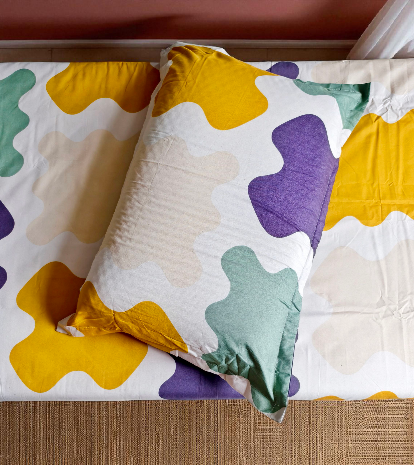 KIDS SINGLE SIZE GLAZE COTTON  BEDSHEET SET-SQUARES