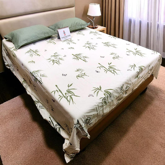 FLORAL KING SIZE PURE COTTON  BEDSHEET SET-WHITE