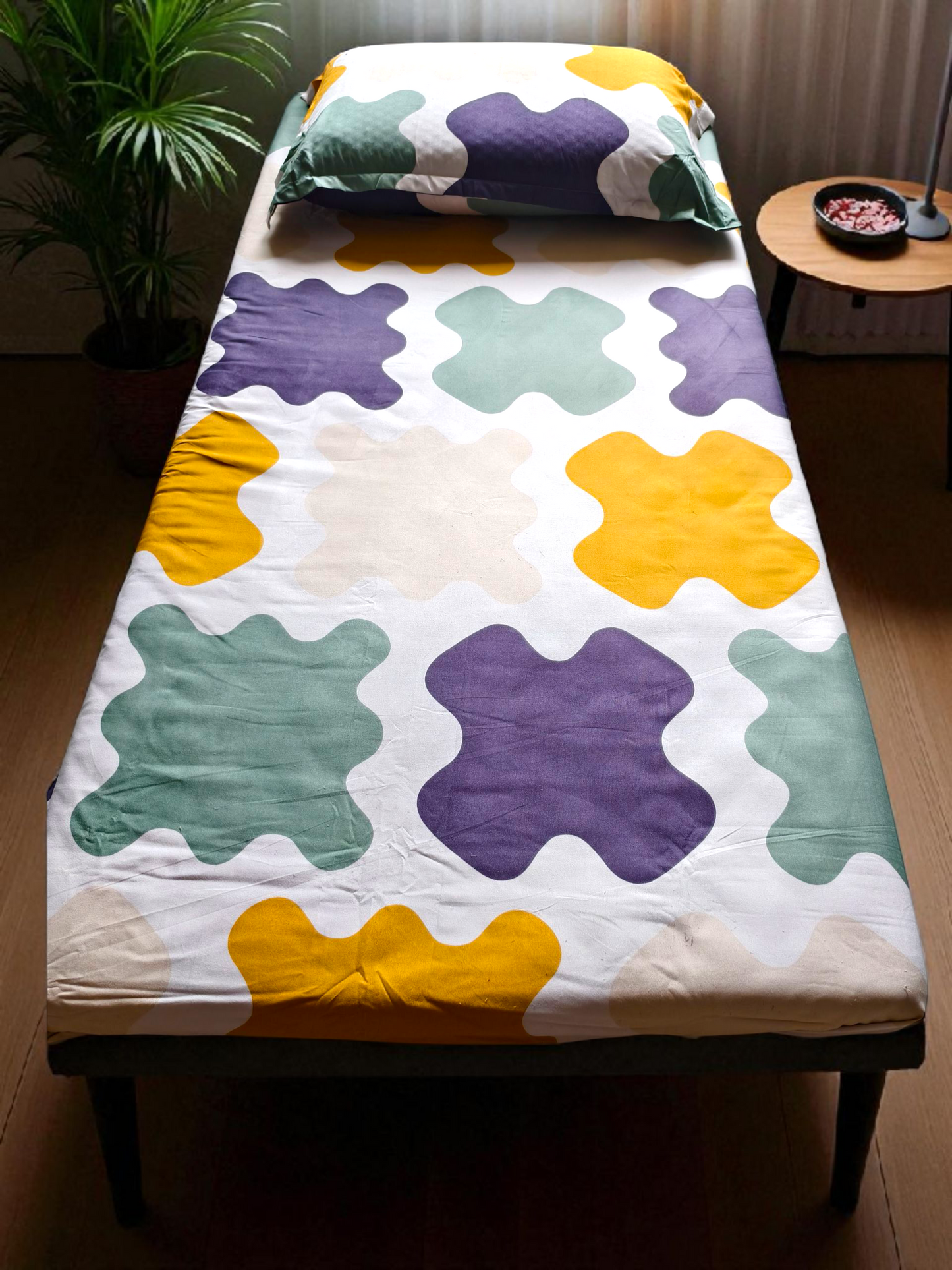 KIDS SINGLE SIZE GLAZE COTTON  BEDSHEET SET-SQUARES
