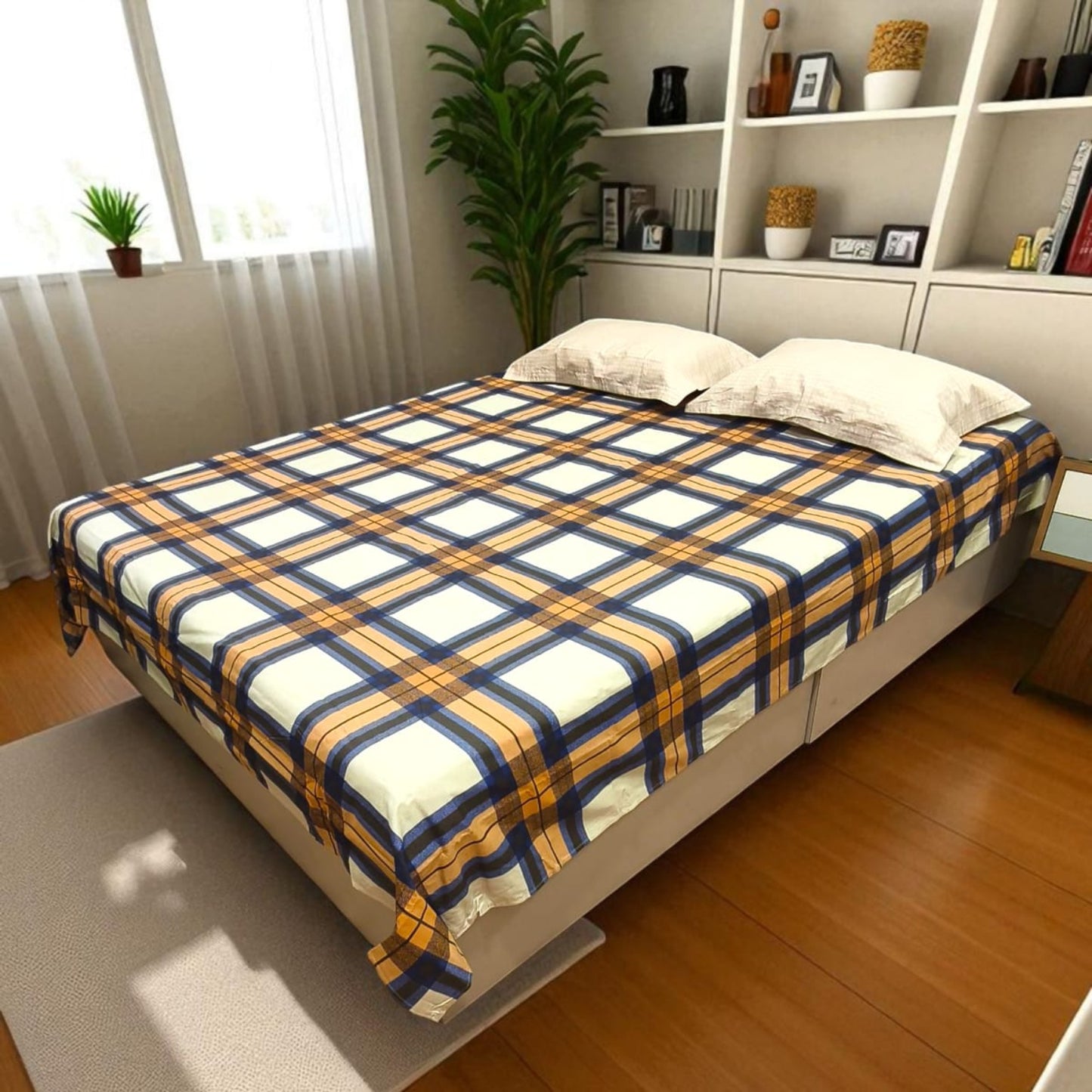 GEOMETRIC QUEEN SIZE PURE COTTON BEDSHEET SET- MULTICOLOUR