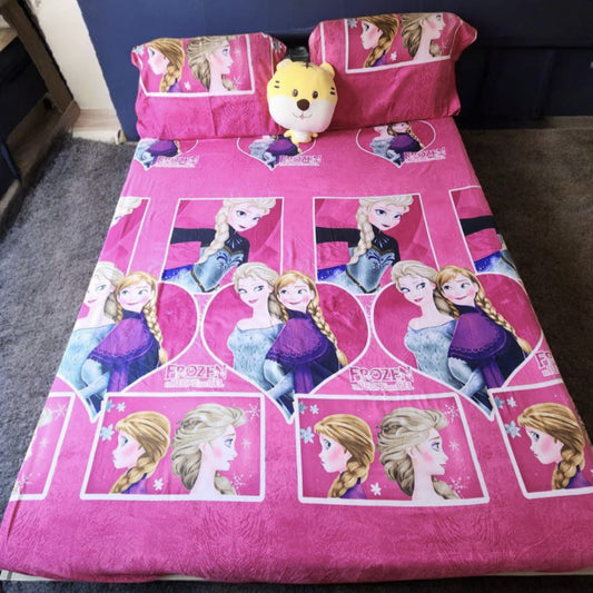 KIDS QUEEN SIZE GLAZE COTTON  BEDSHEET SET- FROZEN PRINT