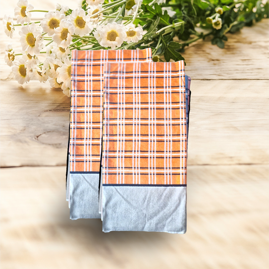CHECKS HAND TOWELS-ORANGE (PAIR)
