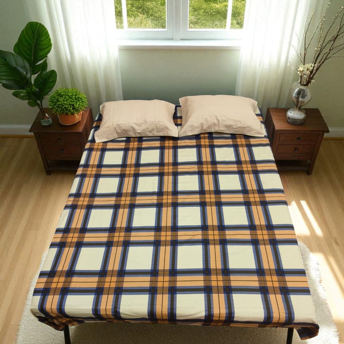 GEOMETRIC QUEEN SIZE PURE COTTON BEDSHEET SET- MULTICOLOUR