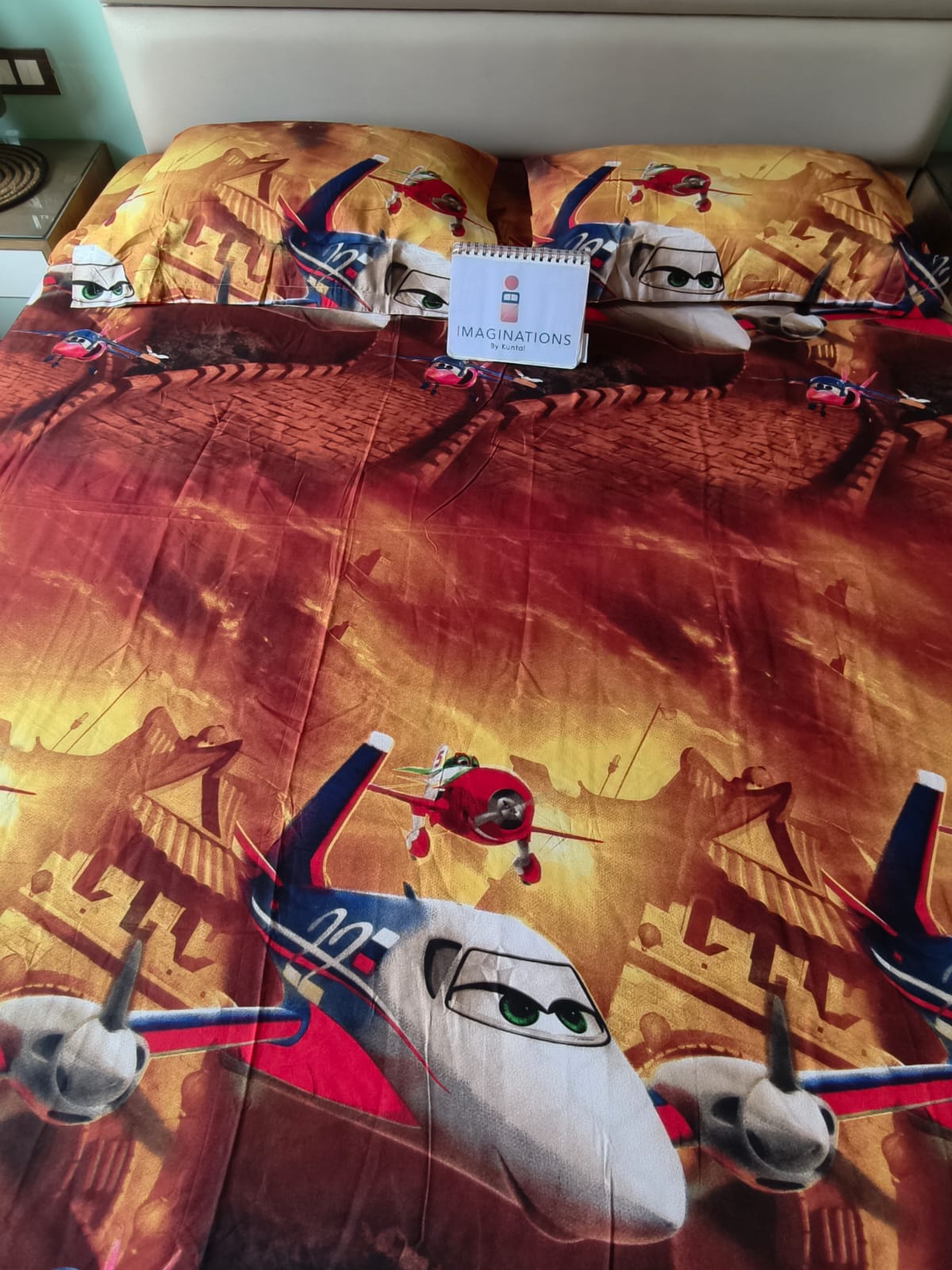 KIDS QUEEN SIZE GLAZE COTTON  BEDSHEET SET-PLANE PRINT