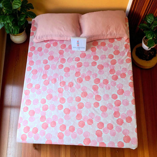 GEOMETRIC KING SIZE PURE COTTON  BEDSHEET SET- PINK
