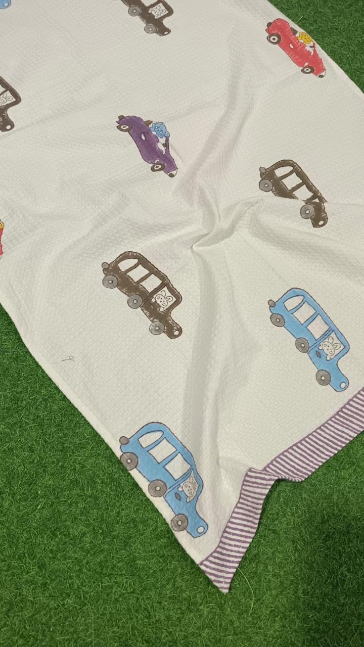 HANDBLOCK PRINT KIDS BATH TOWEL-MULTICOLOUR CARS 1