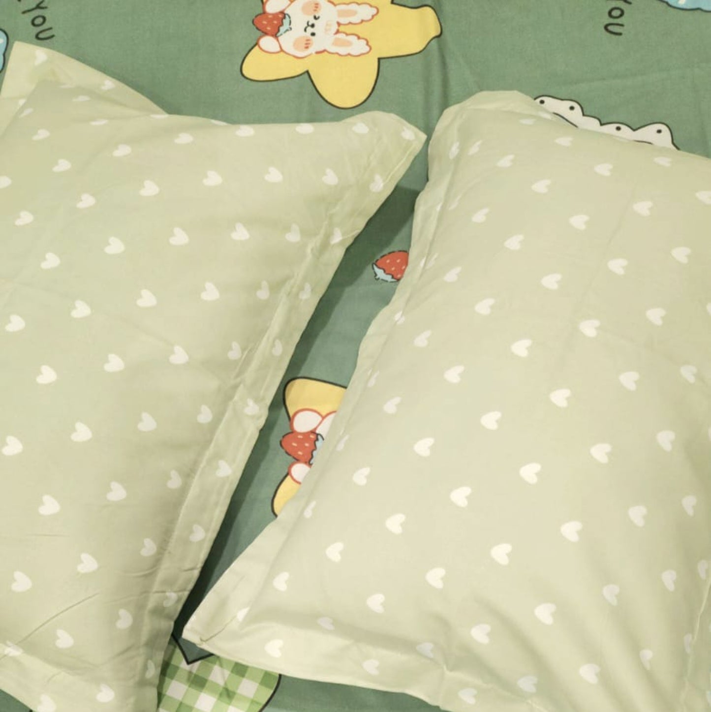 KIDS QUEEN SIZE GLAZE COTTON  BEDSHEET SET-GREEN STAR PRINT