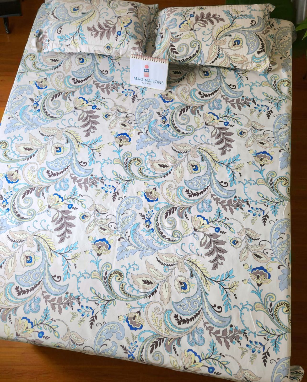 FLORAL KING SIZE GLAZE COTTON FLAT BEDSHEET SET- MULTICOLOUR