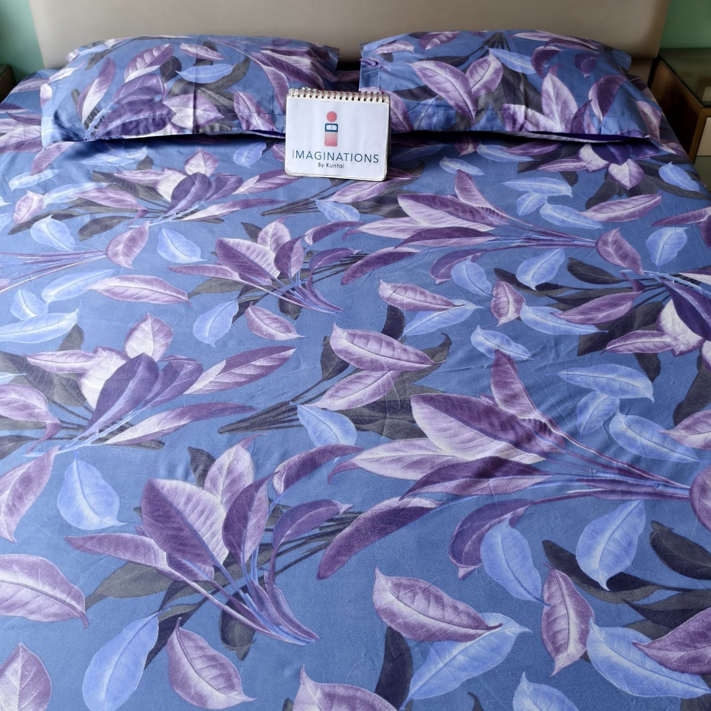 FLORAL QUEEN SIZE GLAZE COTTON BEDSHEET SET- BLUE