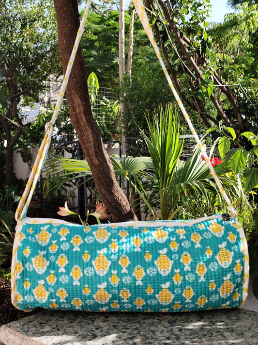 KIDS DUFFLE BAG -GREEN FISH PRINT