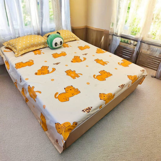 KIDS QUEEN SIZE GLAZE COTTON  BEDSHEET SET-TIGER PRINT