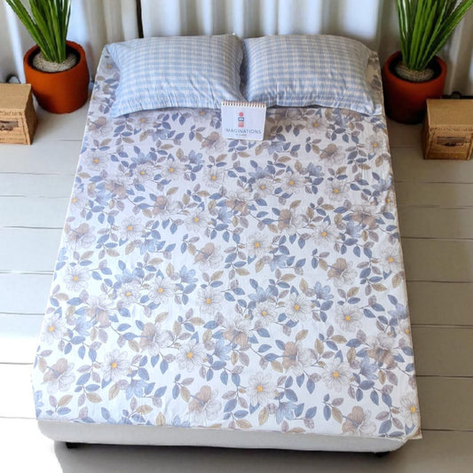 FLORAL KING SIZE PURE COTTON  BEDSHEET SET- WHITE