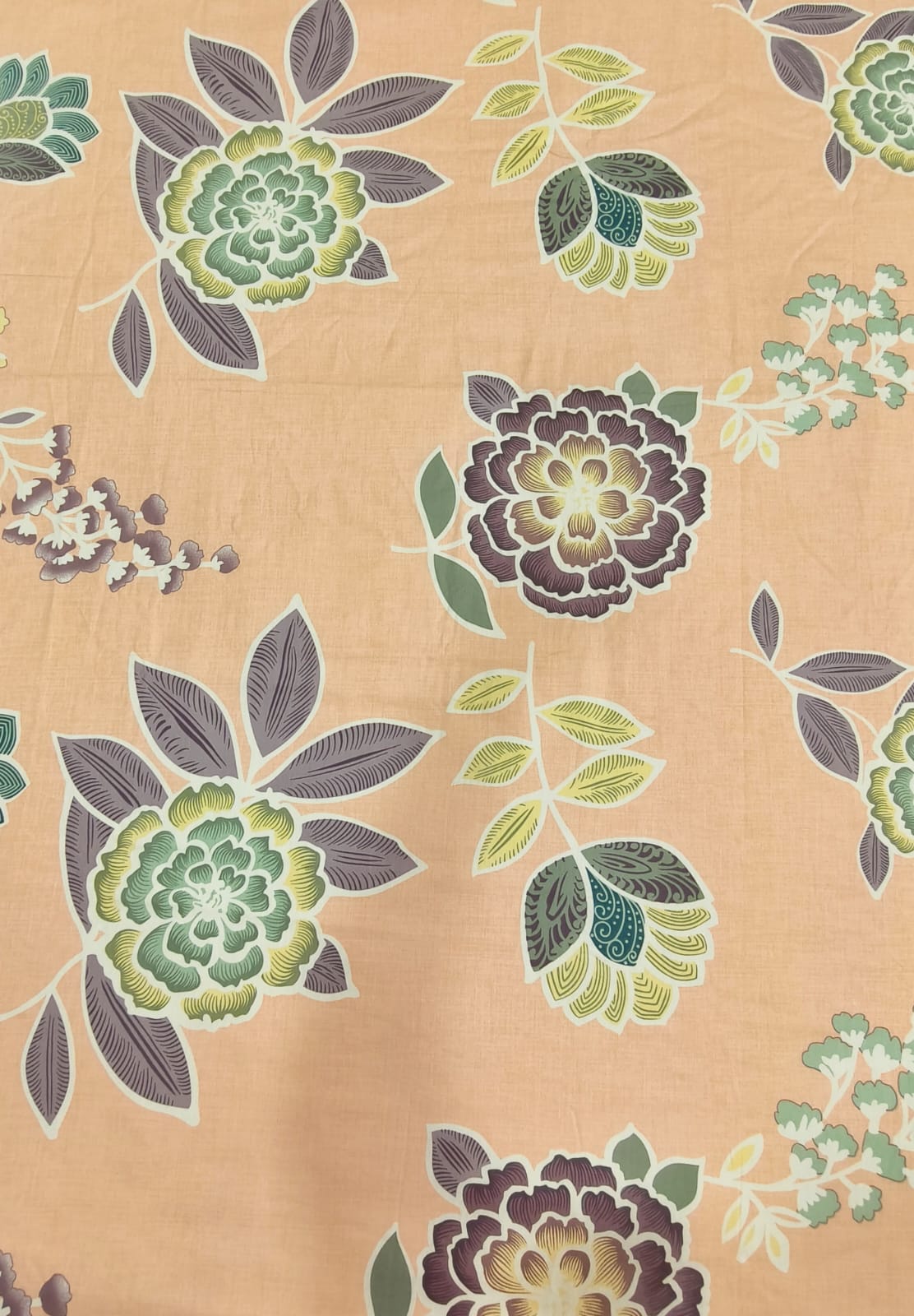 FLORAL QUEEN SIZE PURE COTTON BEDSHEET SET-PEACH