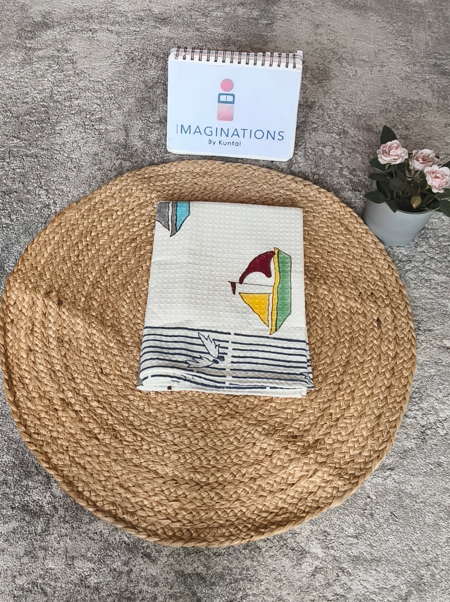 HANDBLOCK PRINT KIDS BATH TOWEL-YATCHT