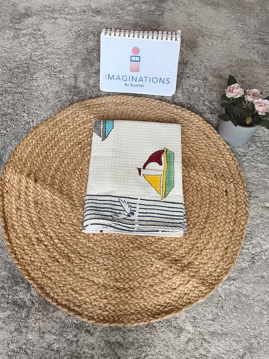 HANDBLOCK PRINT KIDS BATH TOWEL-YATCHT