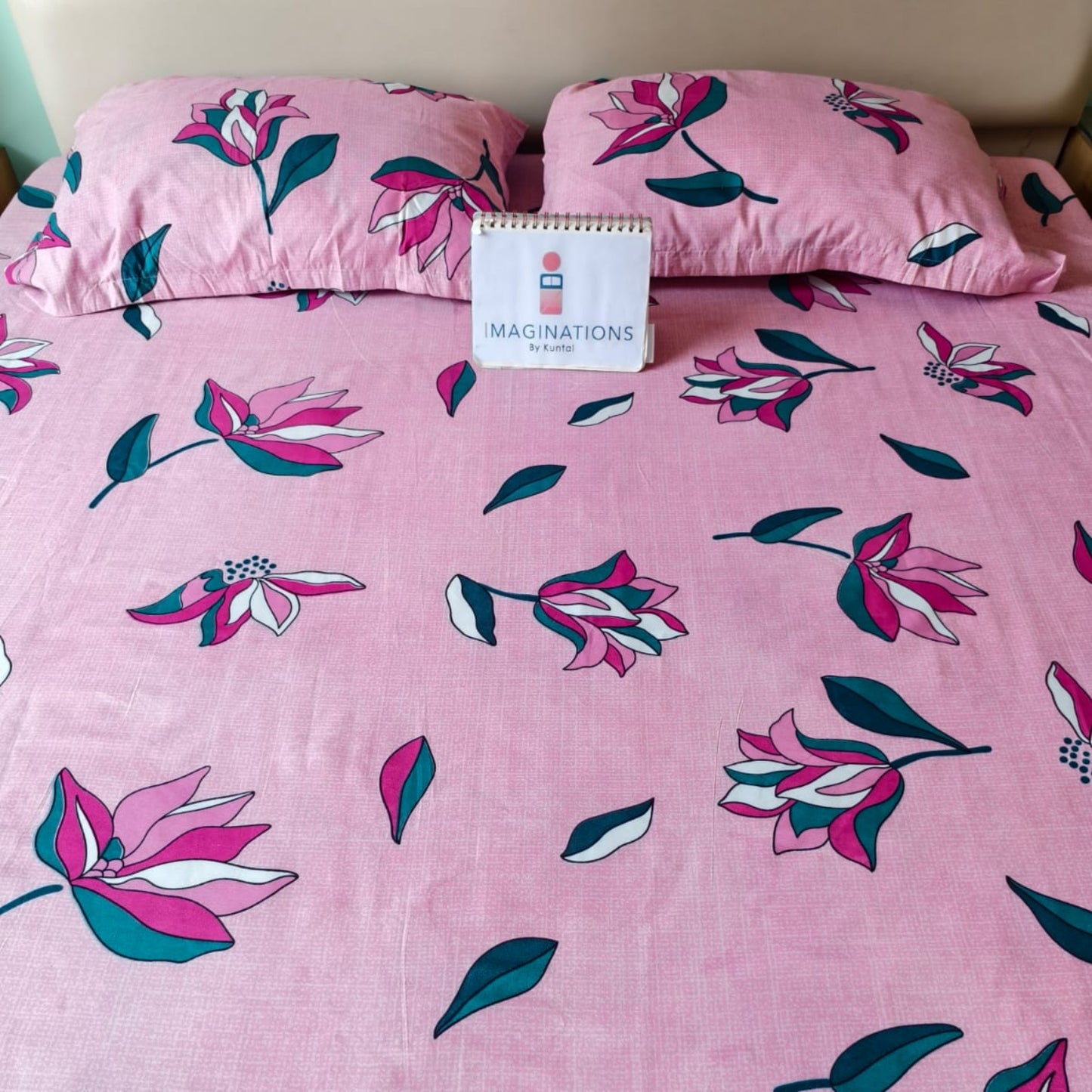 FLORAL QUEEN SIZE GLAZE COTTON  BEDSHEET SET-PINK