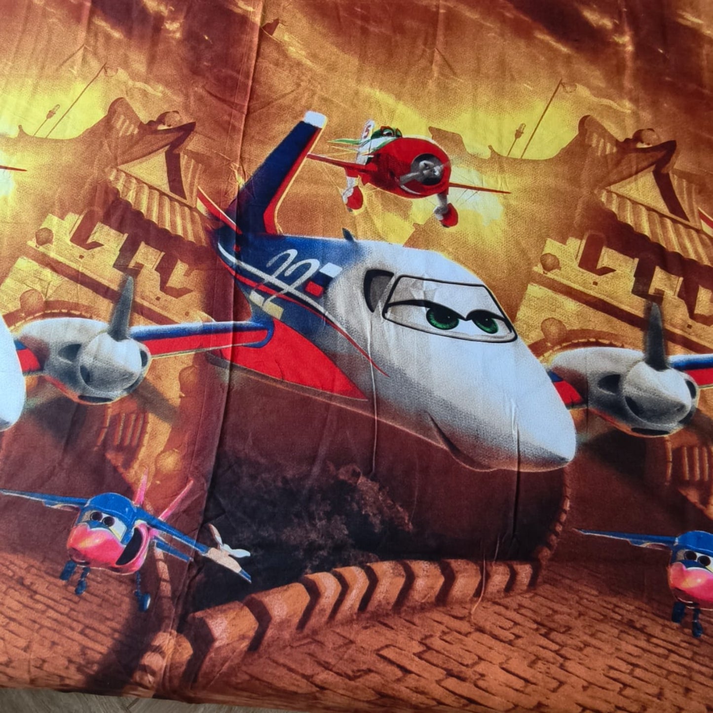 KIDS QUEEN SIZE GLAZE COTTON  BEDSHEET SET-PLANE PRINT